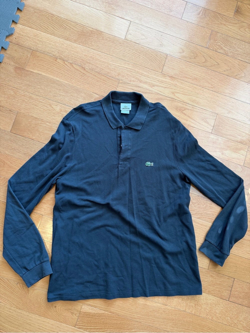 Lacoste Men’s Long Sleeve Polo - Navy Blue with Green Crocodile